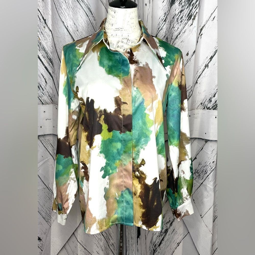 Eminence Grise Watercolor Retro Button Down Shirt Size M/L